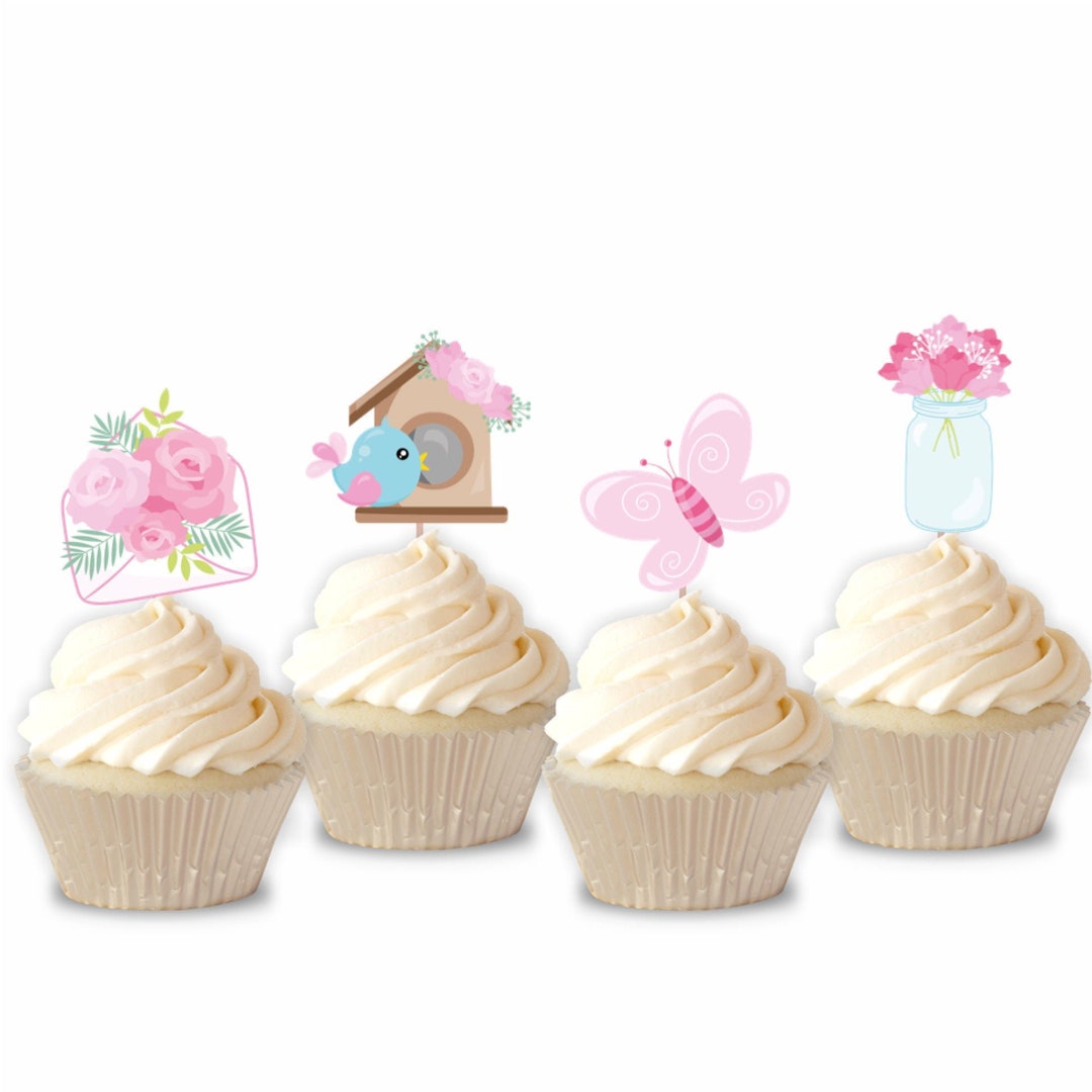 Spring Cake Toppers Spring Floral Cupcake Toppers, Set of 12 - Etsy