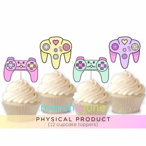 Girl Video Gamer Cupcake Toppers, Set of 12, Pink Birthday Party Theme, Pink Game Console, Online Gamer Party Decor