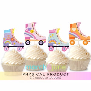 Retro Groovy Roller Skates 70s 80s  Cupcake Toppers, Set of 12, Birthday, Bachelorette, Bridal Shower, Baby Shower