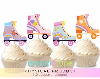 Retro Groovy Roller Skates 70s 80s  Cupcake Toppers, Set of 12, Birthday, Bachelorette, Bridal Shower, Baby Shower