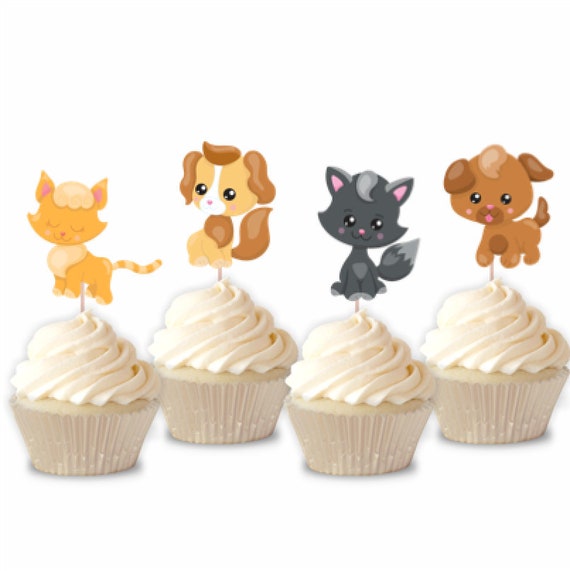Pets Cupcake Toppers Set of 12 Pets Dogs Puppies Cats | Etsy