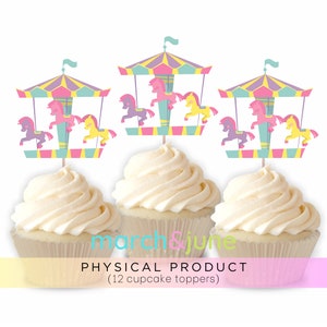 Pink Circus Girl Cupcake Toppers, Set of 12, Birthday Party Theme, Merry Go Round, Greatest Show on Earth, Pastel Carnival