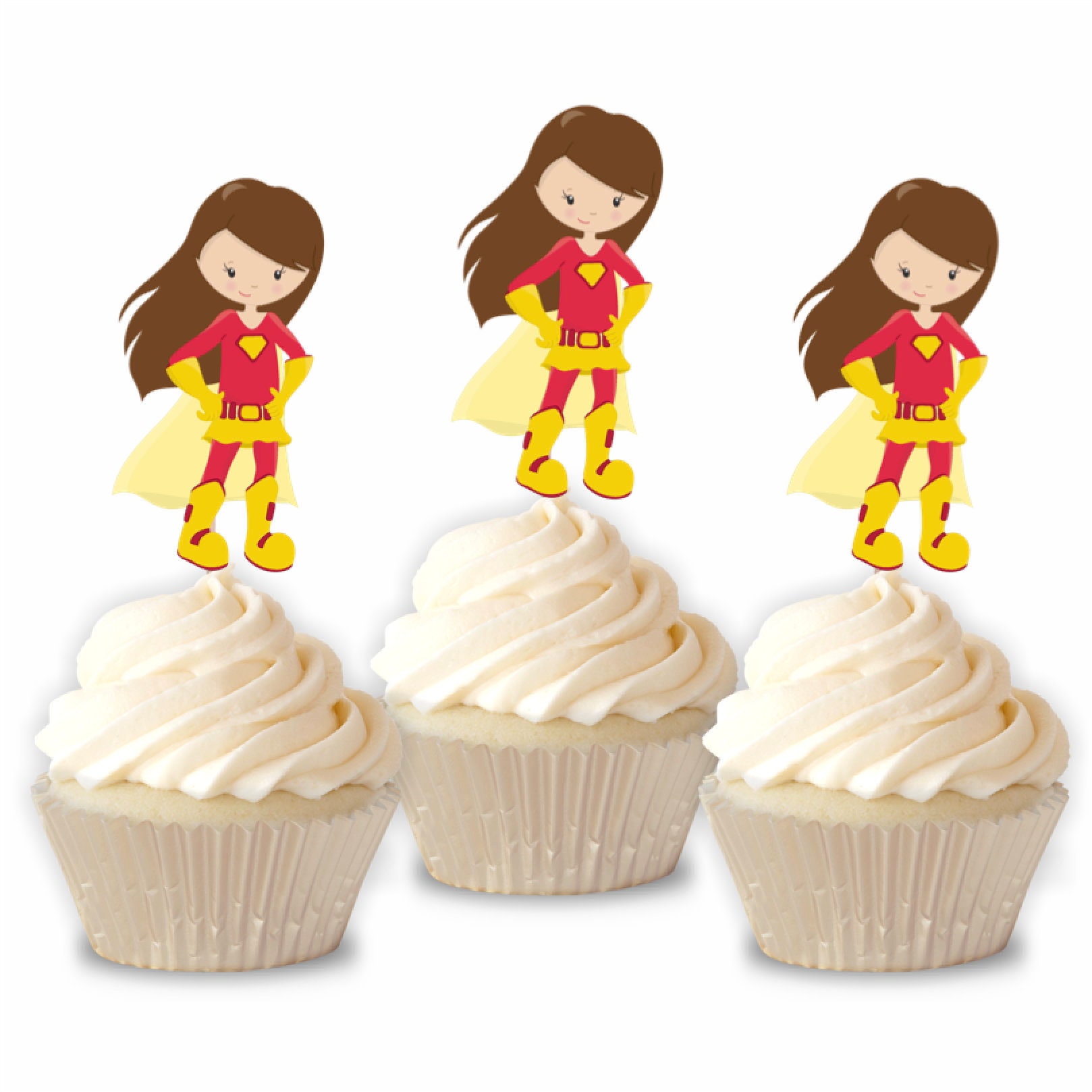 Girl Superhero Cupcake Toppers Set of 12 Superhero Birthday Etsy