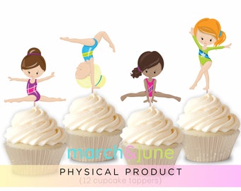 Gymnasts Cupcake Toppers, Set of 12, Gymnastics, Sports, Athletes, Girls Party