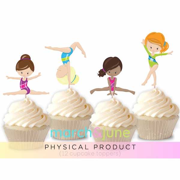 Gymnasts Cupcake Toppers, Set of 12, Gymnastics, Sports, Athletes, Girls Party