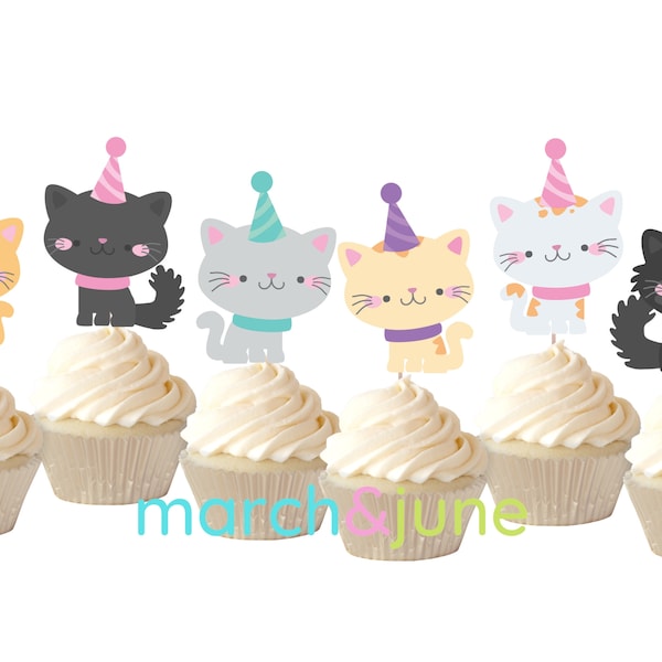 Digital Download Cats Cupcake Toppers, Kitten Birthday Party Theme, Fur Party, Paw Birthday, Meow Party Decor