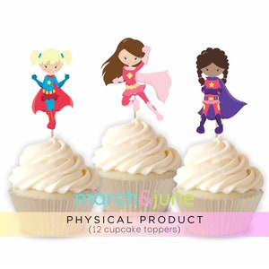 Girl Superhero Cupcake Toppers, Set of 12, Superhero Birthday Party