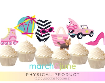 Pink Malibu Party Cupcake Toppers, Set of 12, Birthday Party Theme Girls Decorations
