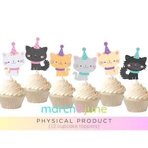 Kitten Cats Cupcake Toppers, Set of 12, Birthday Party Theme Meow Pawty Pet