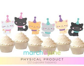 Kitten Cats Cupcake Toppers, Set of 12, Birthday Party Theme Meow Pawty Pet