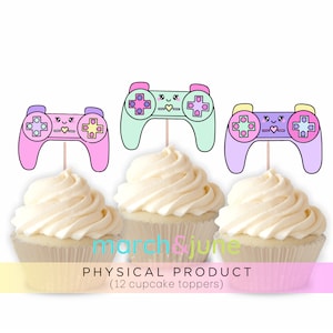 Girl Video Gamer Cupcake Toppers, Set of 12, Pink Birthday Party Theme, Pink Game Console, Online Gamer Party Decor