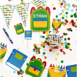 Party Decor Set Back to School, Backpack, School Bag, Book, Crayons