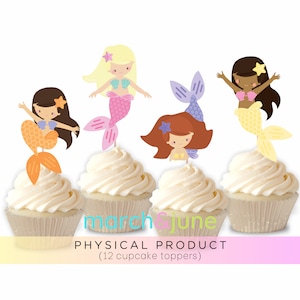 Mermaid Cupcake Toppers, Set of 12, Mermaid Birthday Party, Mermaid Party Decor Supplies, Under the Sea Theme