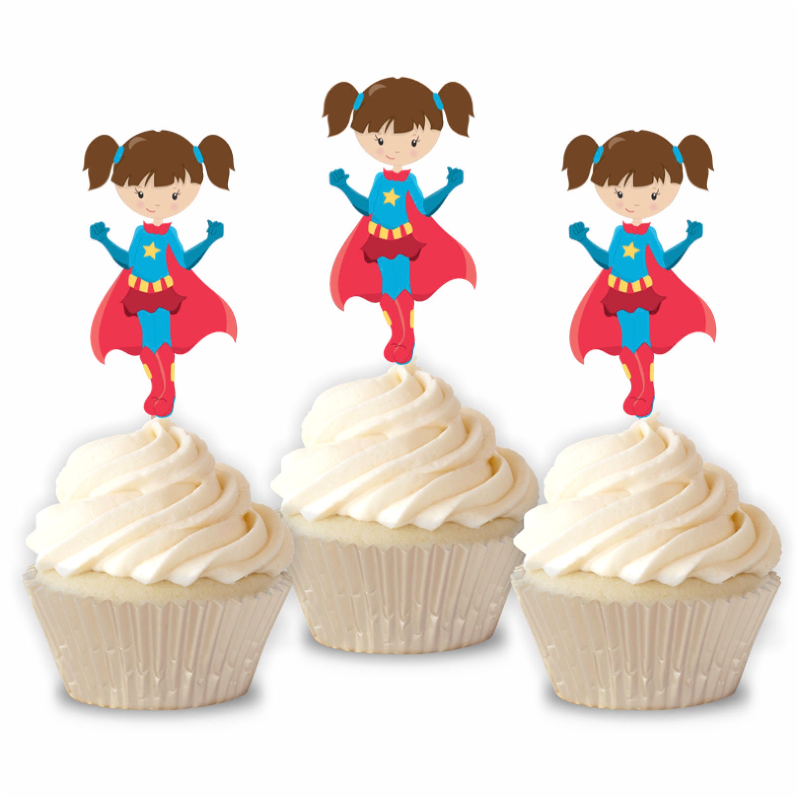 Girl Superhero Cupcake Toppers Set of 12 Superhero Birthday Etsy