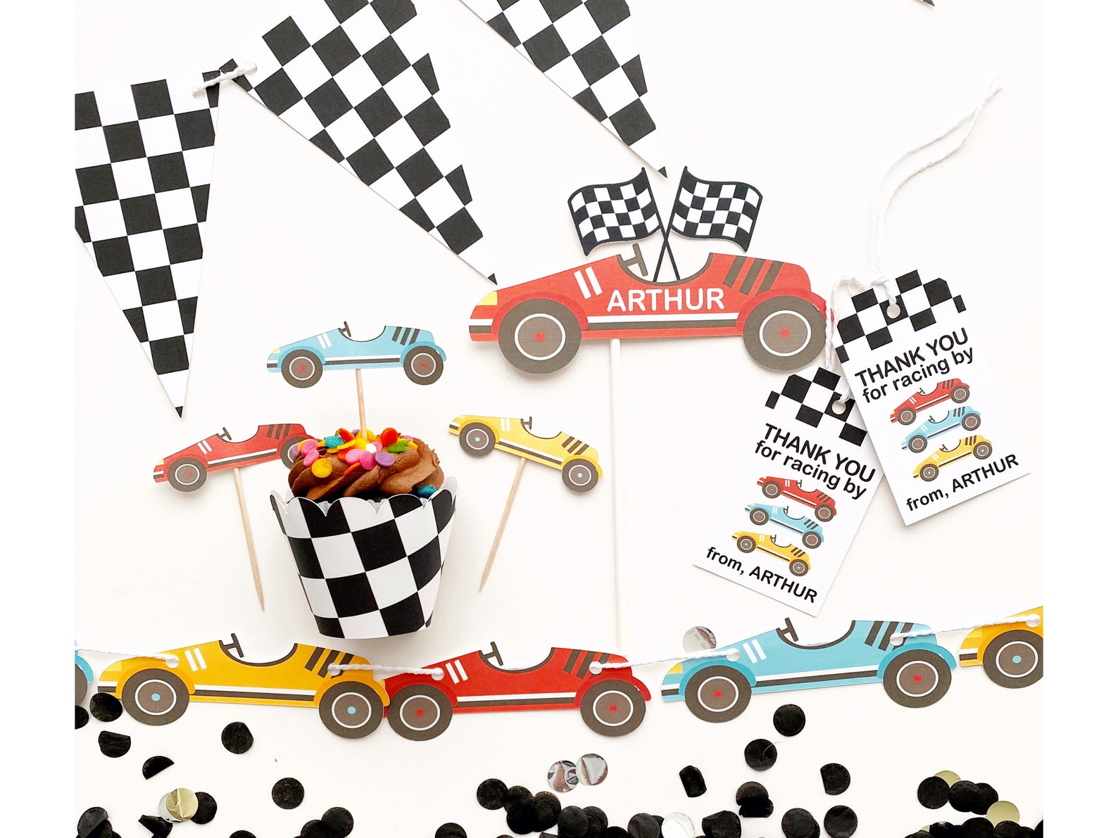Party Decor Set for Vintage Race Car Two Fast Birthday Party Theme ...