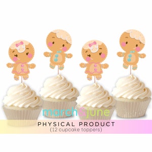 Gingerbread Christmas Cupcake Toppers, Set of 12, Gingerbread House, Girl Boy Gingerbread, Gingerbread Cookie, Pink Blue Christmas Cookies
