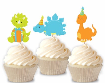 Dinosaur Cupcake Toppers, Set of 12, Dinosaur Birthday Party, Dino Birthday
