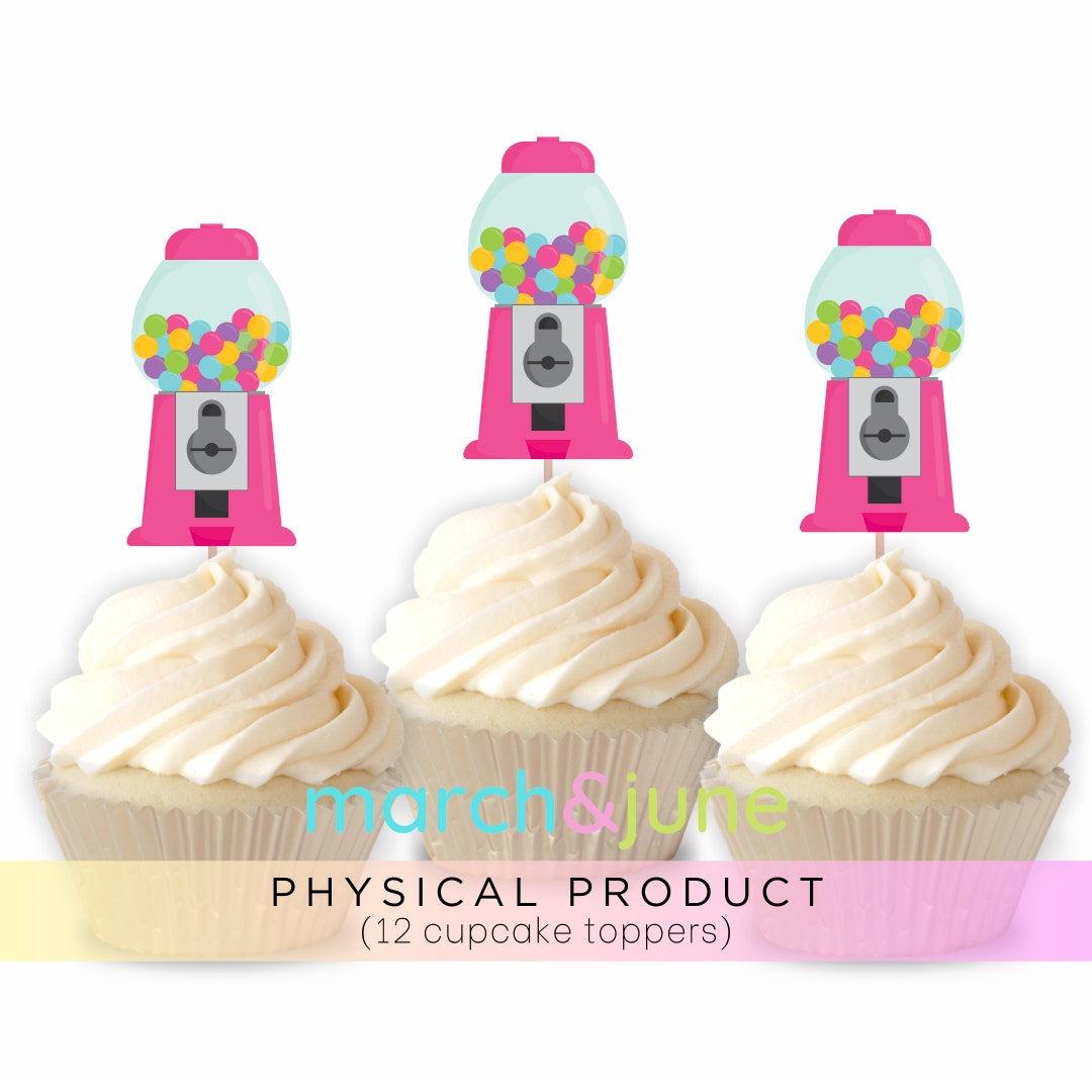 Gumball Machine Cupcake Toppers, Set of 12, Birthday, Baby Shower Candy ...