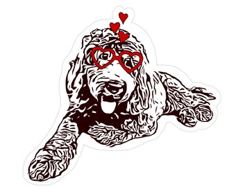Golden-doodle Valentine Dog Die-cut Sticker, Pet Sticker, Laptop and Water Bottle Sticker, Planner and Card Sticker