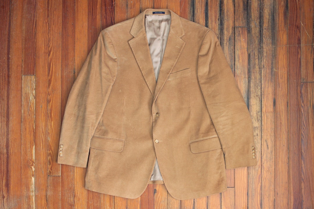 Tan Lands End Corduroy Sport Jacket Micro Pin Cord Blazer Coat Wool