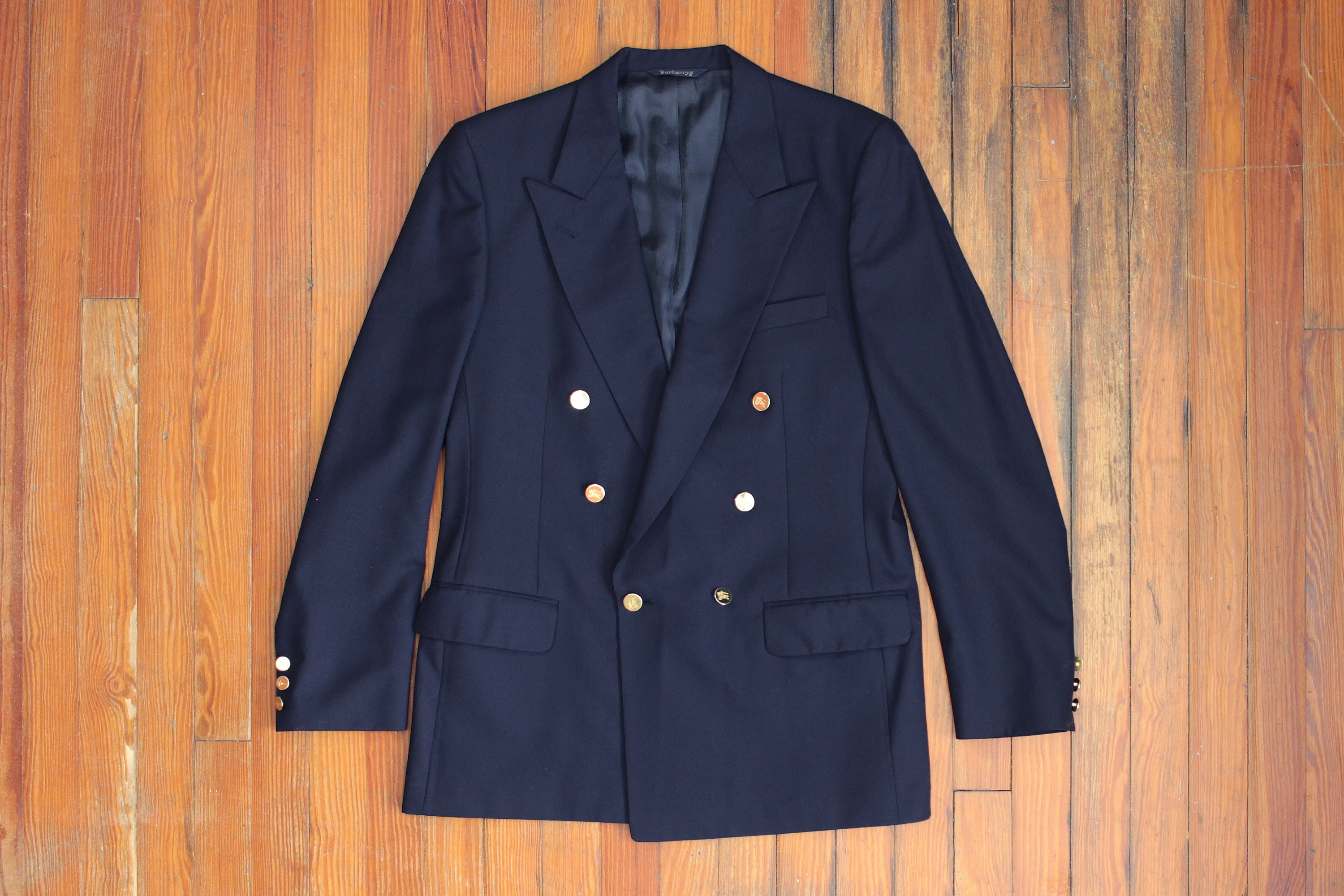 Burberry Blazer Suit Coat Jacket 100% Wool USA 41L Blue Burberry London 