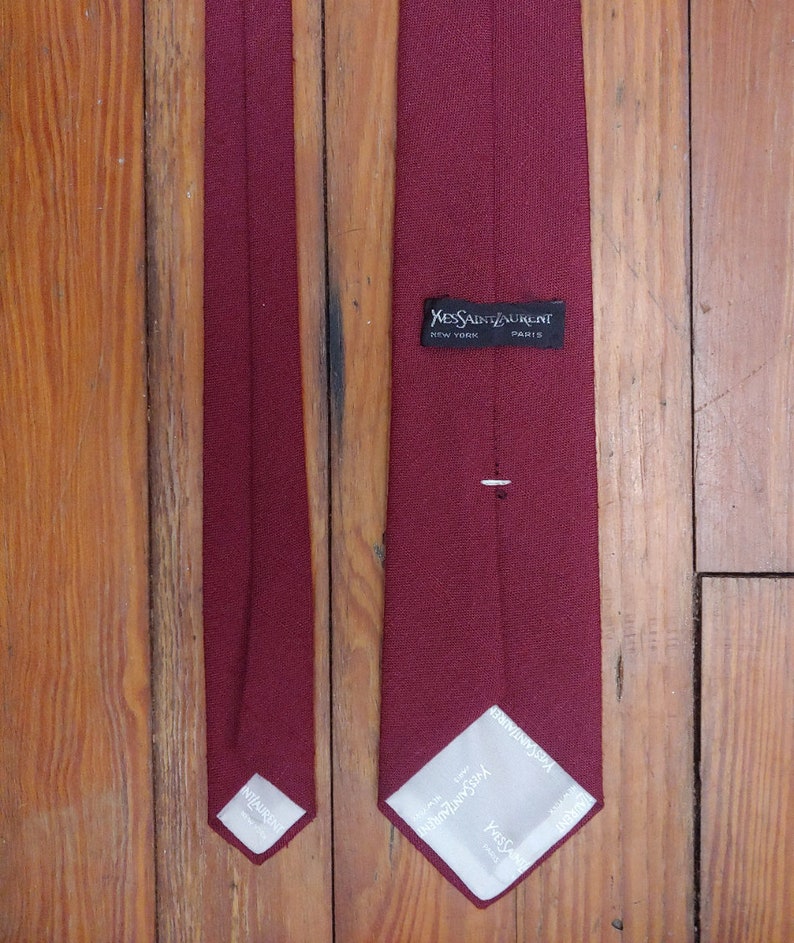 Laurent- YSL Saint Pale Red Pink Neck Tie Cravat Vintage Burgundy Red Linen Knit Necktie Yves St 56.5 Inches Preppy Prep Trad Menswear
