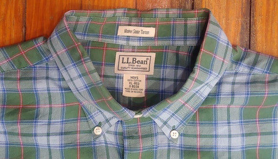 Plaid L.L. Bean Oxford Shirt - Blue Green Red Tar… - image 2