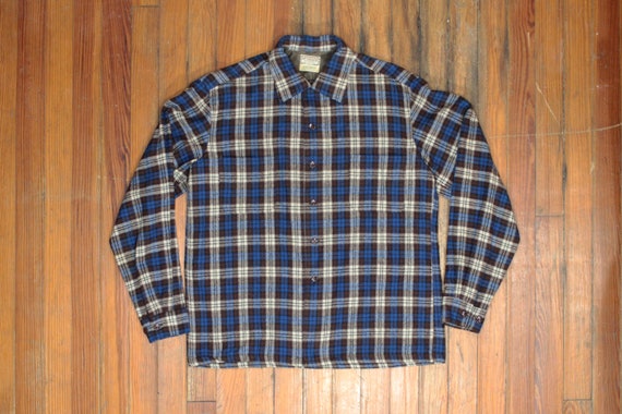 Vintage Lined Flannel Shirt - Blue Brown Black Pl… - image 1