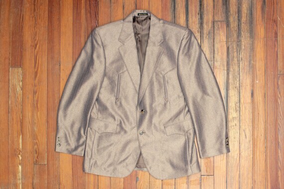 Vintage 1970 s Tan Western Sport Coat yoke Smile Pockets Blazer