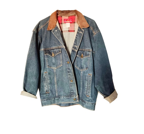 denim jacket with leather collar