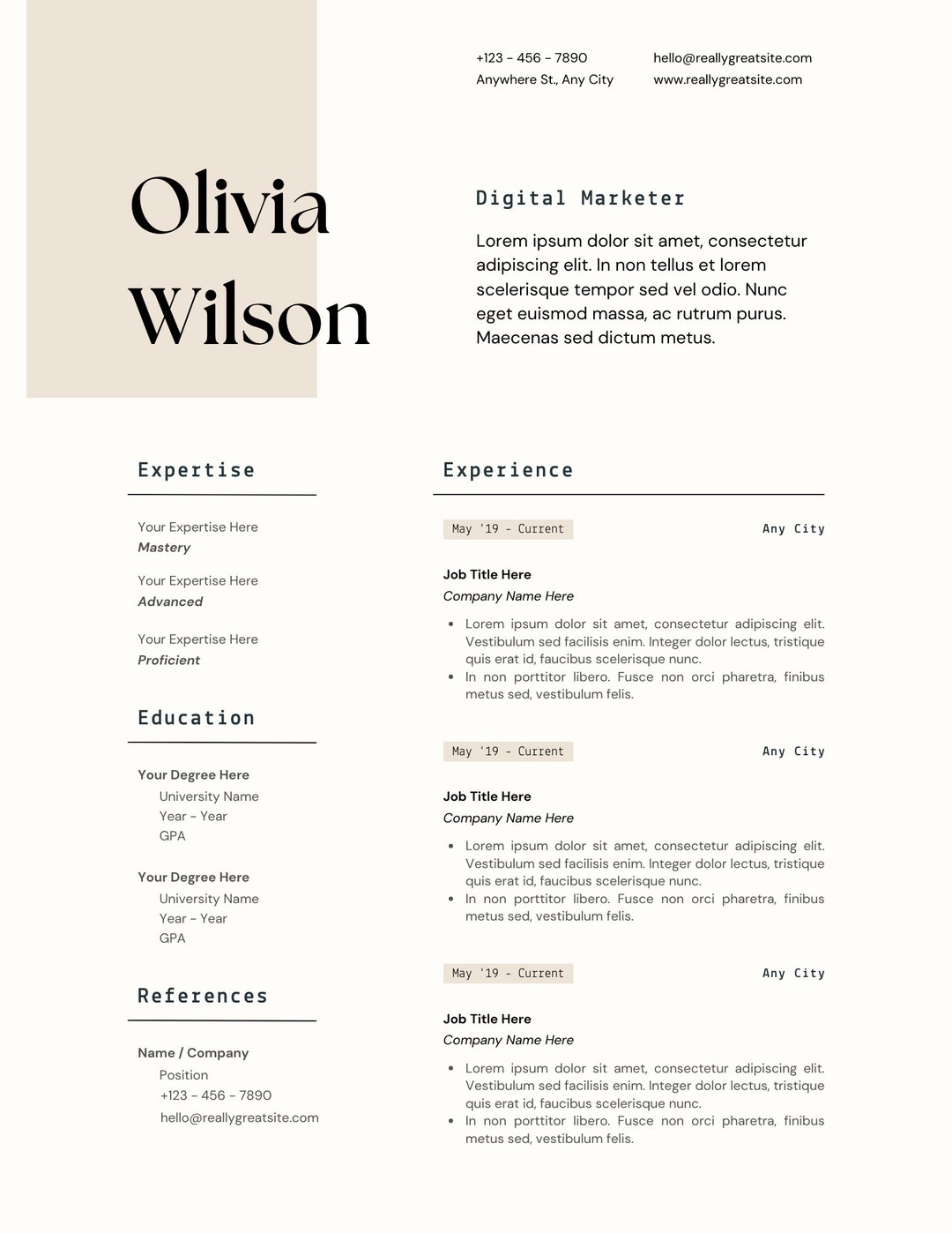 Professional & Modern Resume Template for Word and Pages Resume Design ...