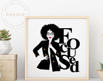Focused Afro Woman Svg Cut File, Pdf Dxf Png Eps Files