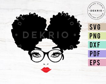 Afro Puff Svg, Donna con occhiali Svg, File Pdf Dxf Png Eps