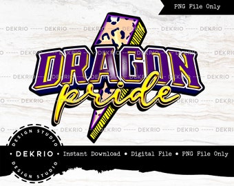 Dragon Pride PNG Sublimation, Dragons Yellow Purple No Splatter PNG Design, High Resolution (300dpi) PNG, Instant Download Digital File