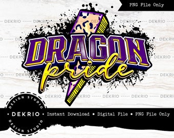 Dragon Pride PNG Sublimation, Dragons Spirit Tee Design, Dragons Yellow Purple, High Resolution (300dpi) PNG, Instant Download Digital File