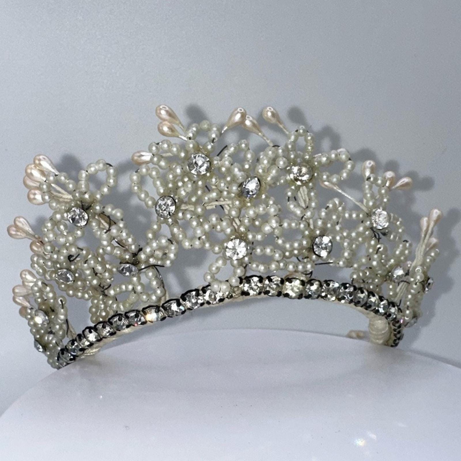 Vintage 1950s white wax faux pears glass rhinestones bridal wedding crown tiara Wax Bridal Crown - Etsy main image 4
