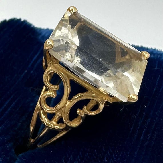 Solid 14kt yellow gold rectangular cut 6.5CT citr… - image 2