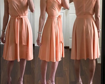 Paul of California vintage peach pink 1960s sleeveless a-line midi dress