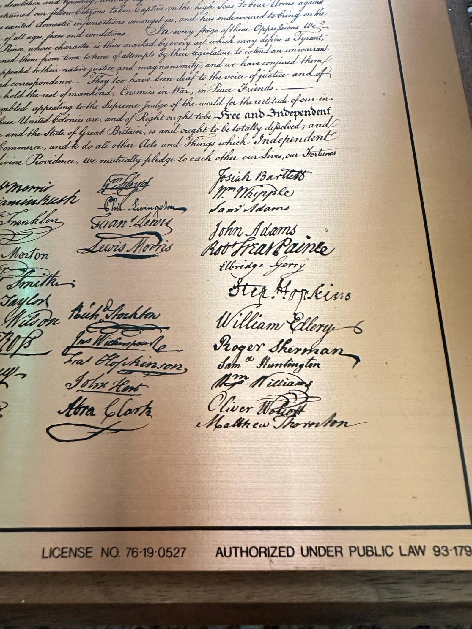 1976 Etched Brass Declaration of Independence Solid Wood Wall Hanging ...