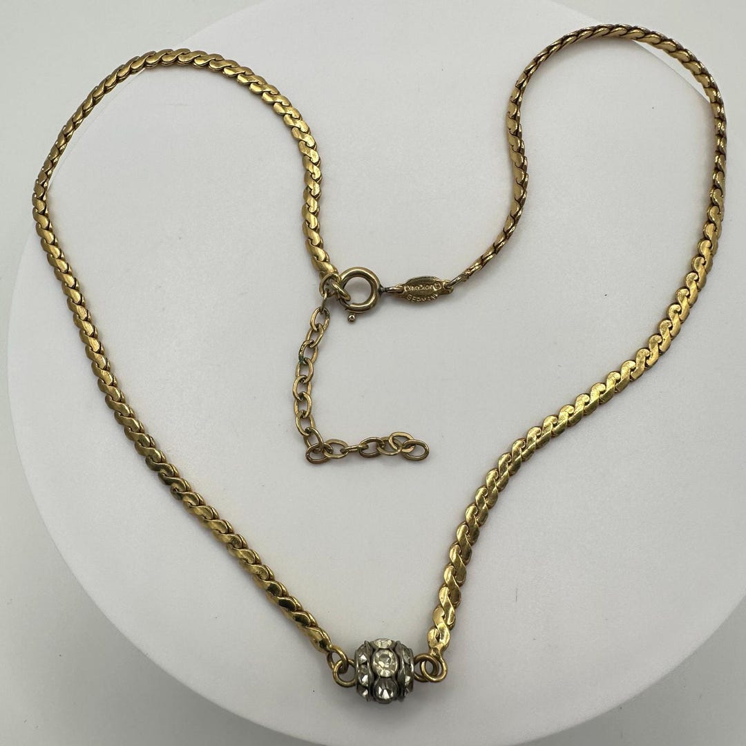Christian Dior Germany Vintage Gold Tone Chain Rhinestone