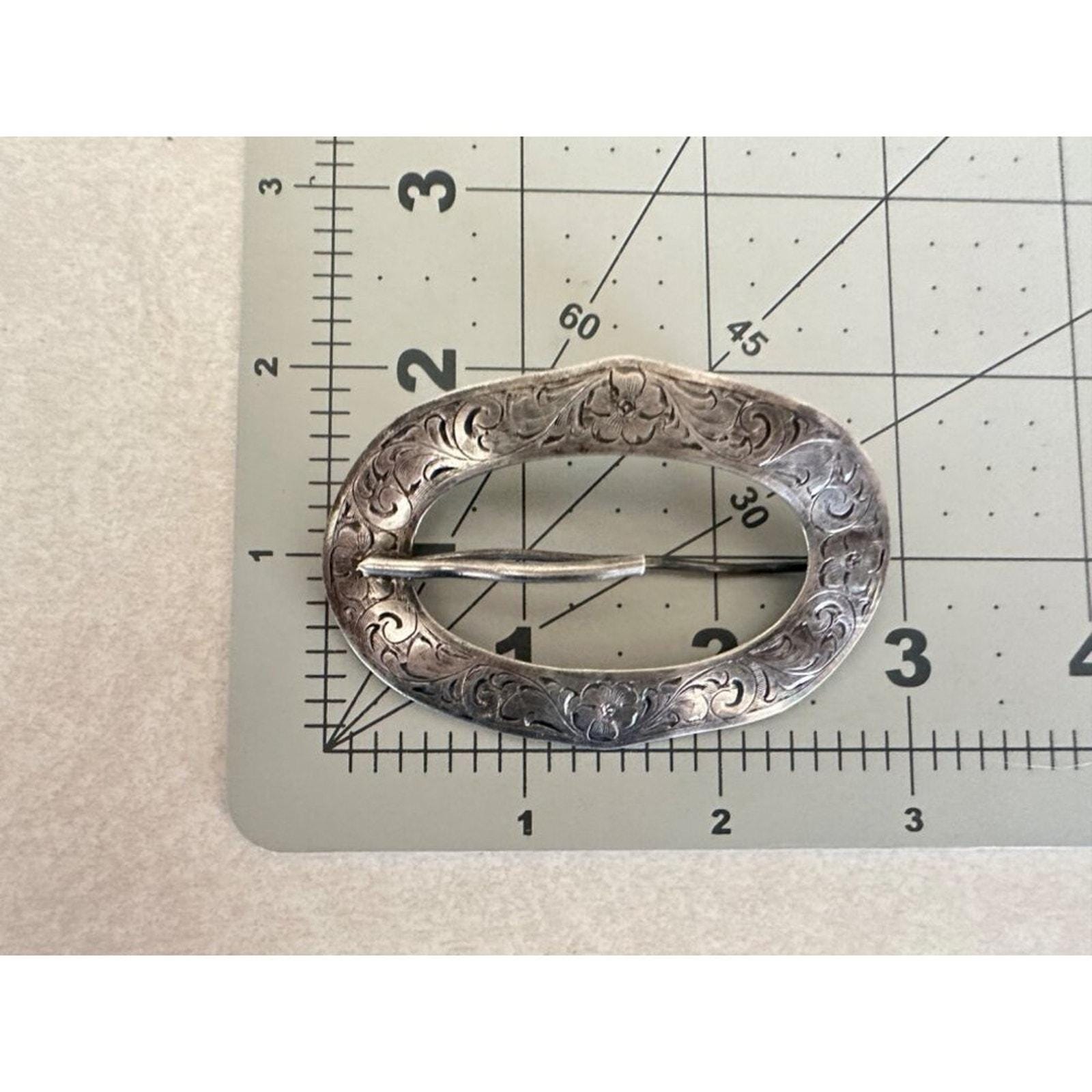 Antique Victorian Edwardian Sterling Silver LF Signed Womens Belt Buckle Pin Victorian Sterling Silver Filigree Rose Antique Elegant Belt  main image 2