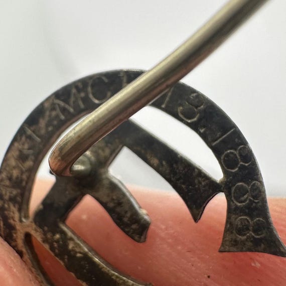 Antique Victorian silver tone E initial letter 18… - image 6