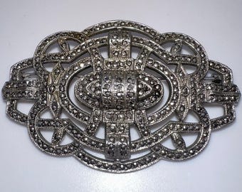Antique Art Deco 1920s 1930s sterling silver genuine marcasite pin brooch