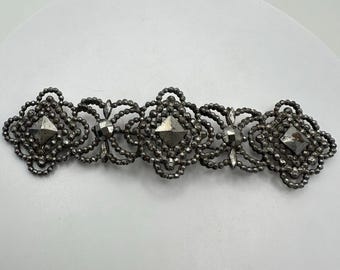 Antique Victorian 1800s large silver tone faceted cut steel brooch bar pin