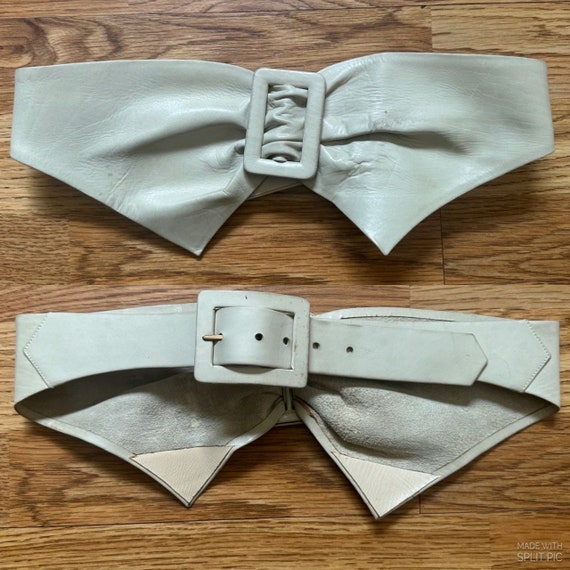 Vintage 1980s white ivory real genuine leather bow
