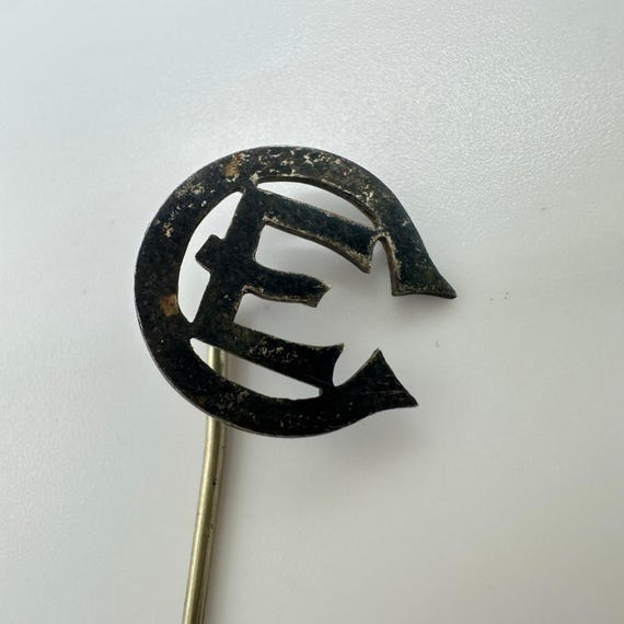 Antique Victorian silver tone E initial letter 18… - image 2