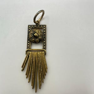Antique Victorian gold gilt Etruscan Revival tassel fringe brass pendant charm