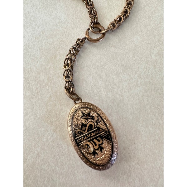 Antique Victorian 1800s rose gold filled chain mourning locket pendant necklace