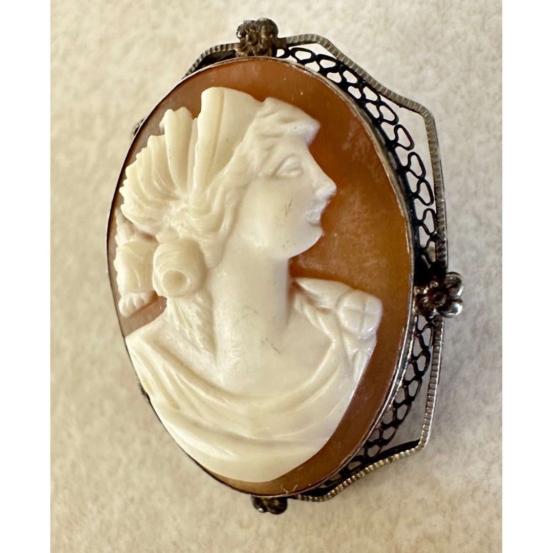 Antique Edwardian Austrian Sterling Silver Carved Shell Cameo Brooch ...