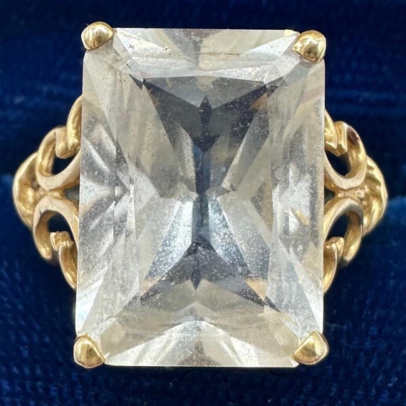 Solid 14kt yellow gold rectangular cut 6.5CT citr… - image 1